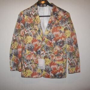 Braveman  Boy’s Floral Print Blazer yellow orange Green  Size 8 Formal Party NWT